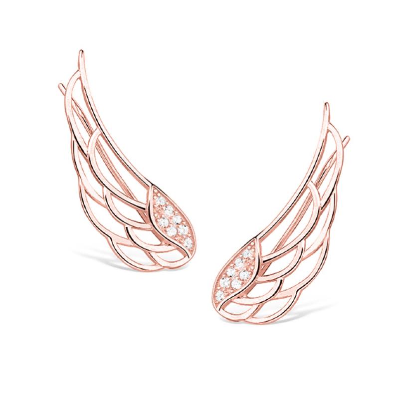 Cercei ear cuffs argint placati cu aur roz model aripi cu pietre DiAmanti Z1438E_RG-DIA (Argint 925‰ 1,9 g.)